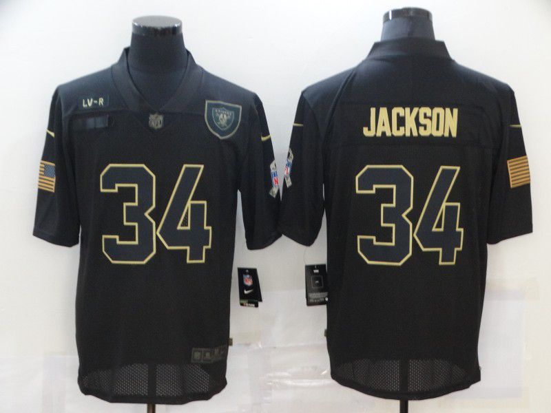 Men Okaland Raiders 34 Jackson Black gold lettering 2020 Nike NFL Jersey